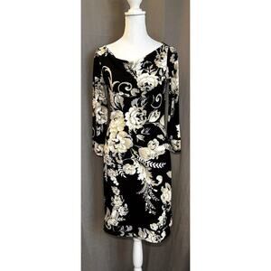 White House Black Market Dress Womens XXS Black Floral Knee Length Midi